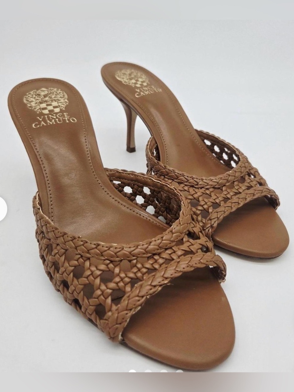 Vince Camuto Tan Braided Leather Slide Heels size 8,5 BNWT